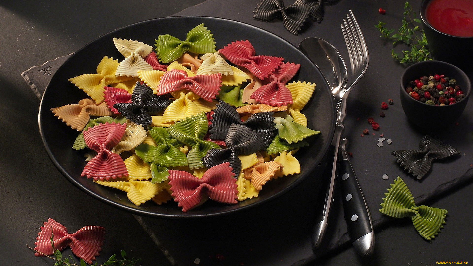 еда, макароны, , макаронные, блюда, перец, паста, бантики, разноцветные