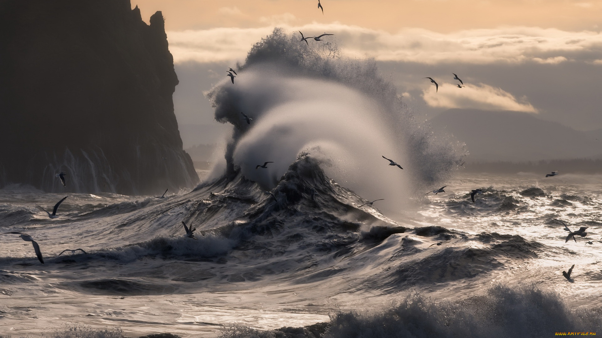 природа, моря, океаны, волны, шторм, буря, брызги, вода, океан, море, небо, непогода, ветер