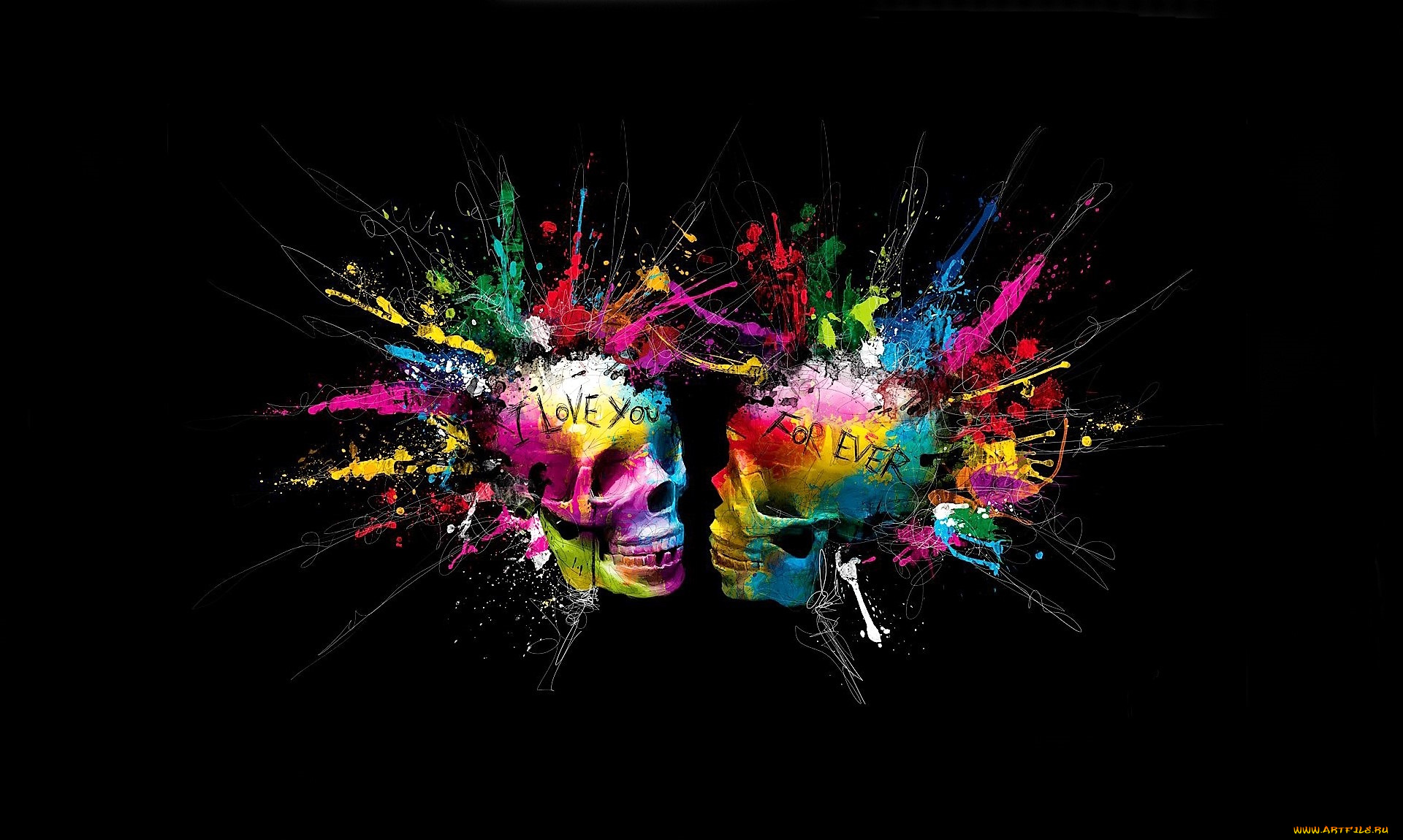 разное, компьютерный, дизайн, черепа, краски