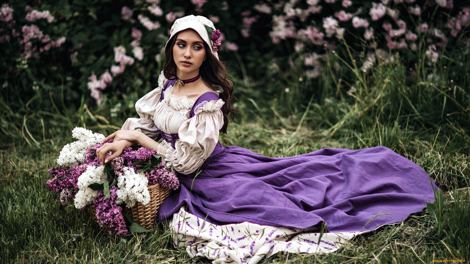 девушки, диана, желтаногова, сирень, чепец, косплей