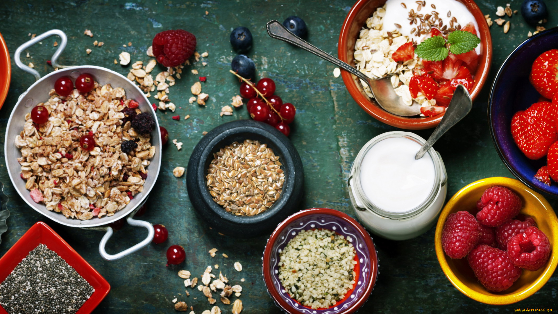 еда, разное, орехи, семечки, ягоды, малина, черника, йогурт