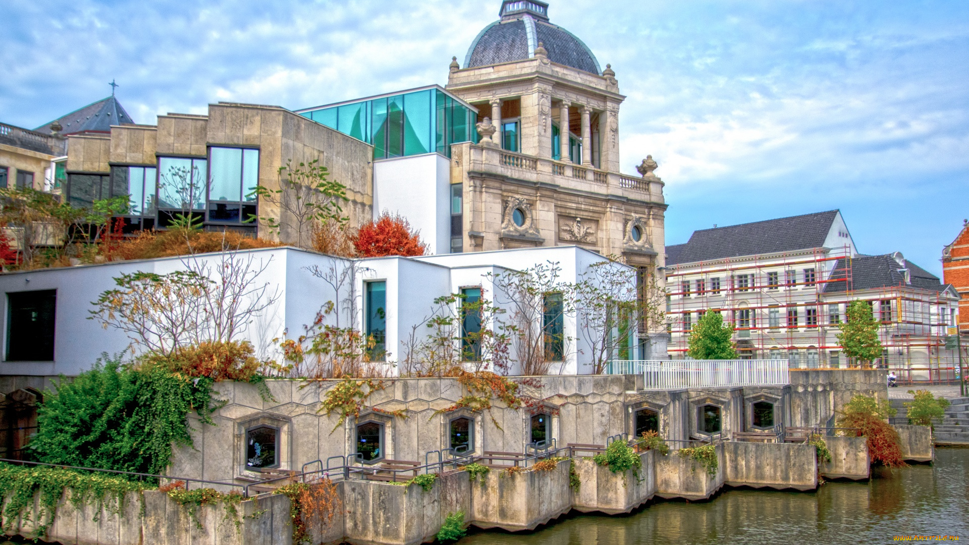 города, -, здания, , дома, река, здания