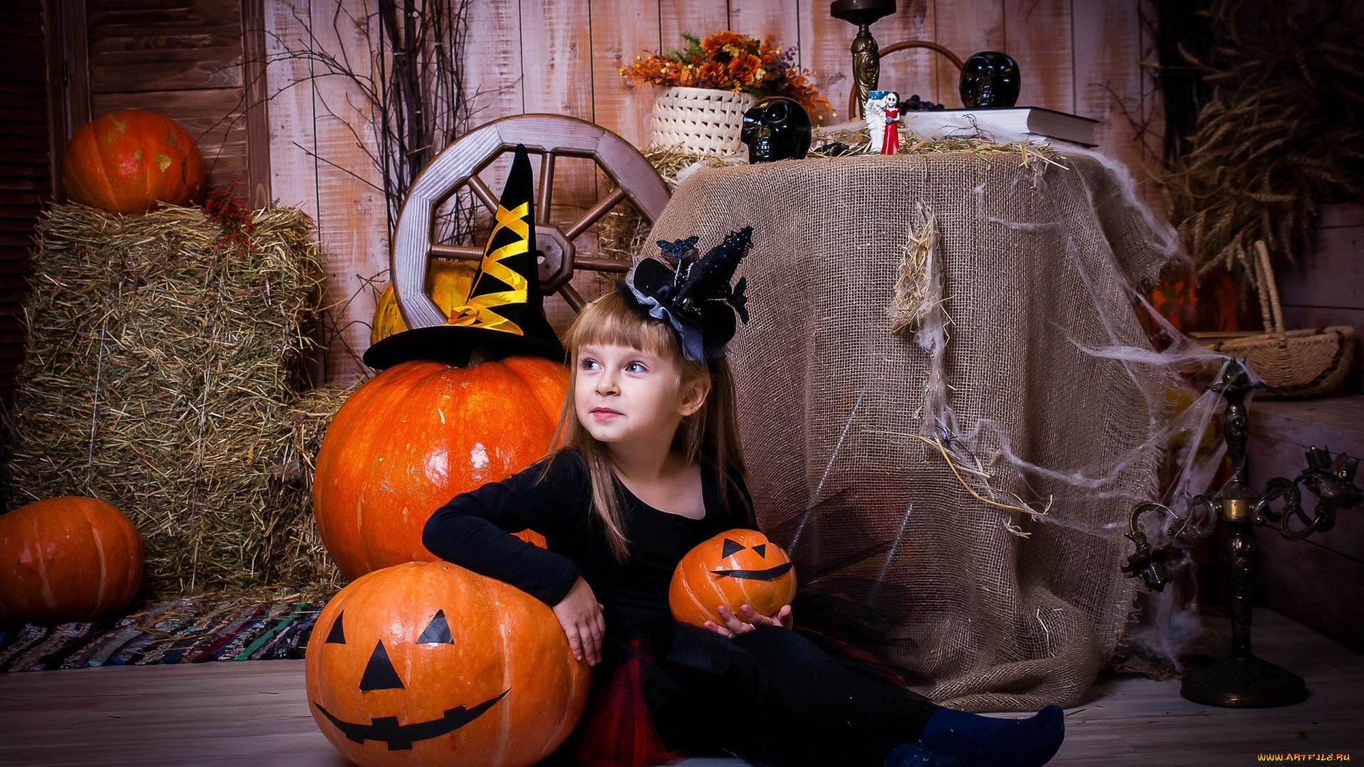 разное, дети, девочка, тыквы, костюм