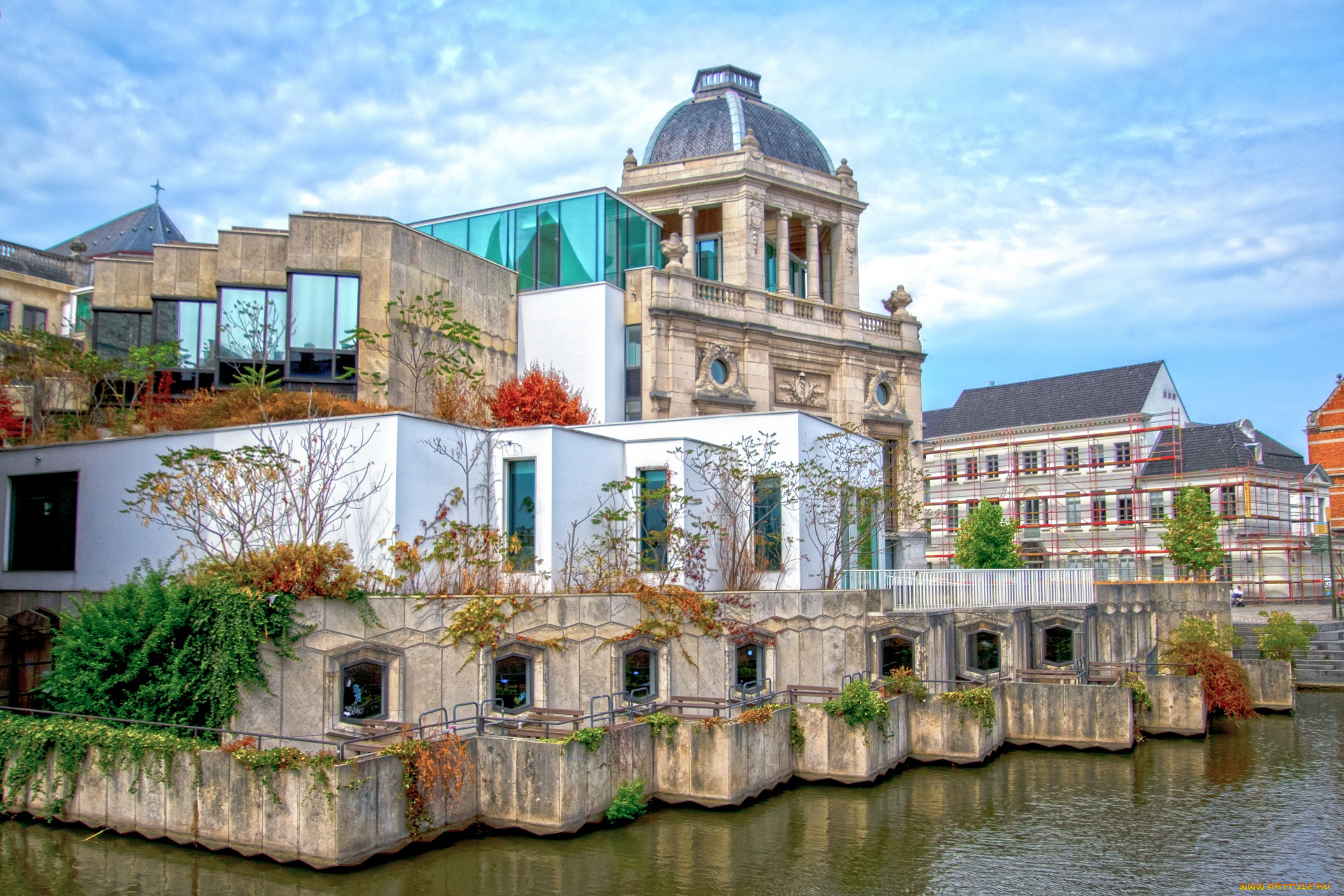 города, -, здания, , дома, река, здания