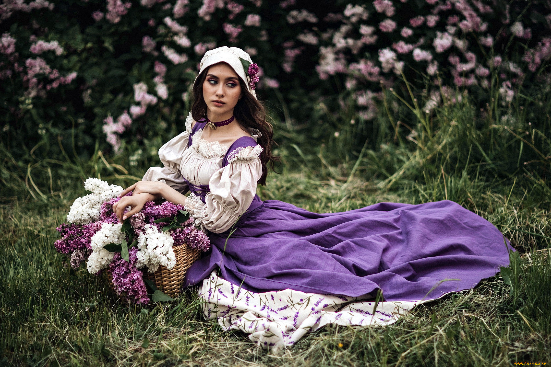 девушки, диана, желтаногова, сирень, чепец, косплей