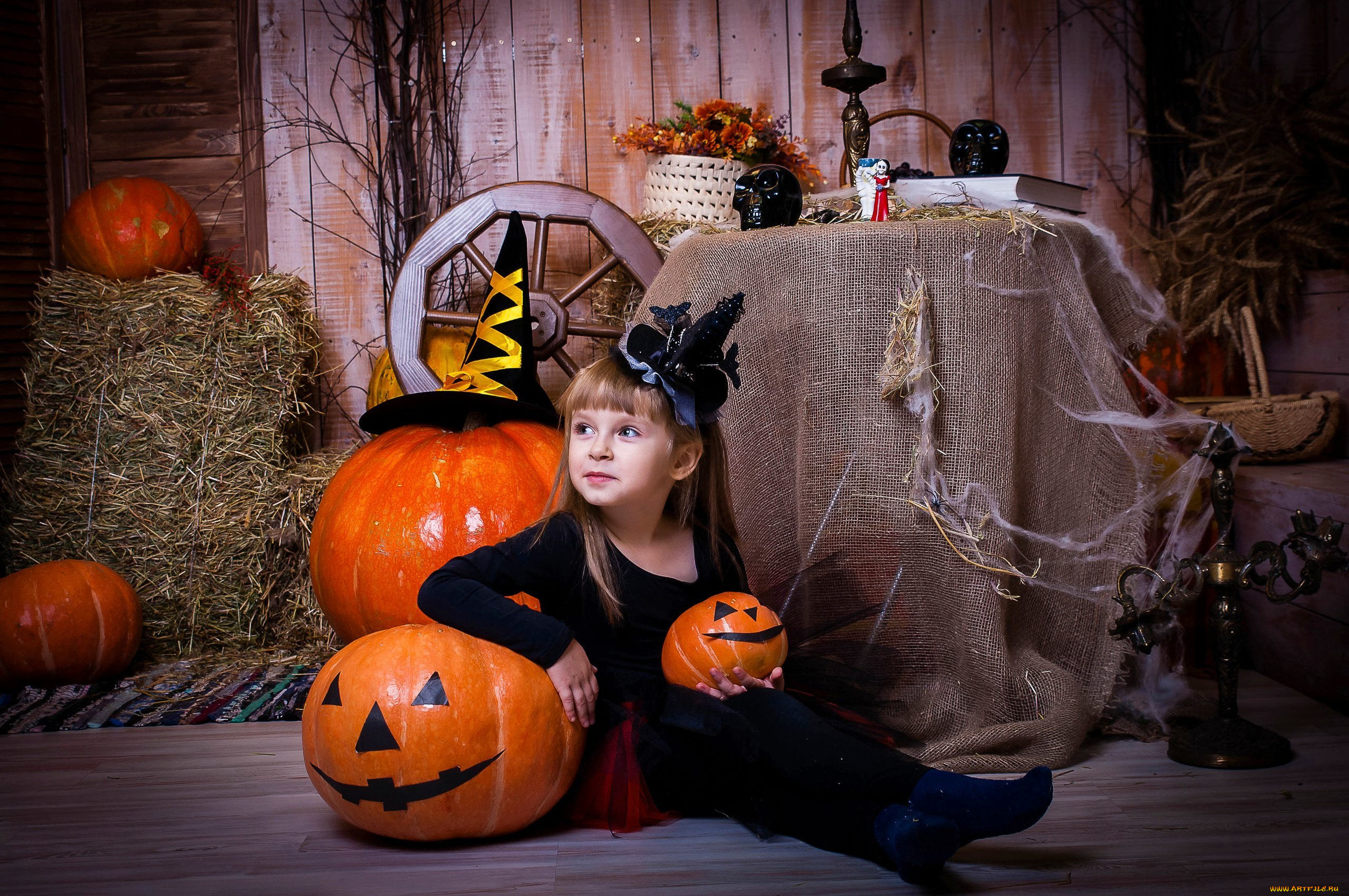 разное, дети, девочка, тыквы, костюм