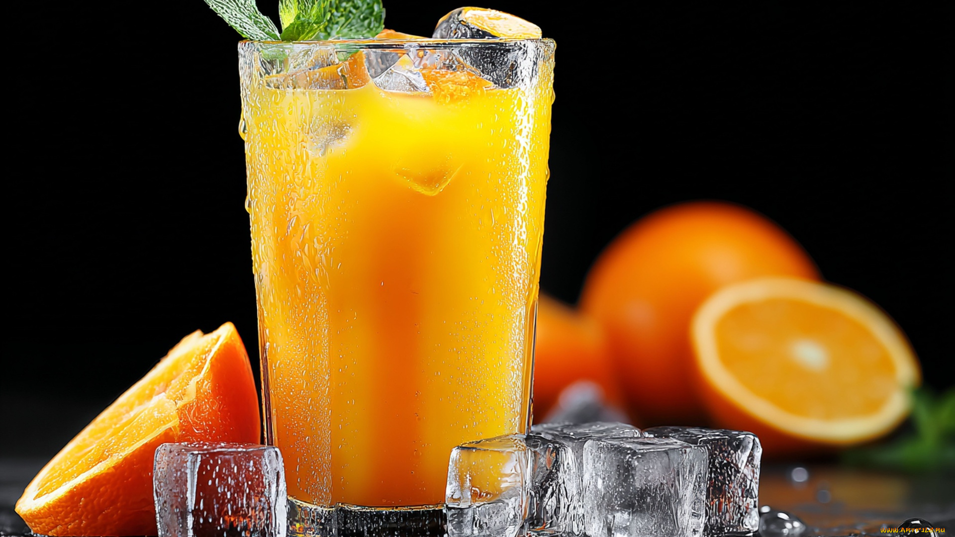3д, графика, еда-, food, апельсиновый, сок, лед