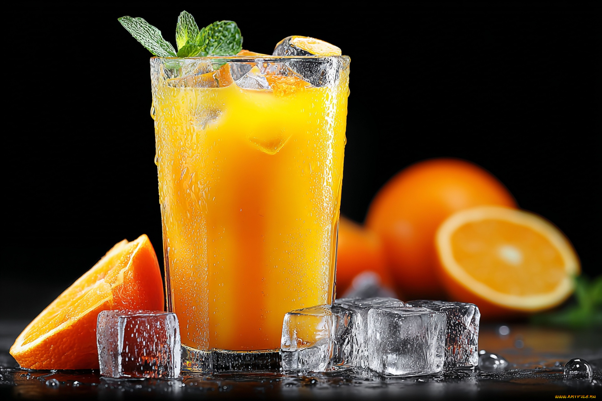 3д, графика, еда-, food, апельсиновый, сок, лед