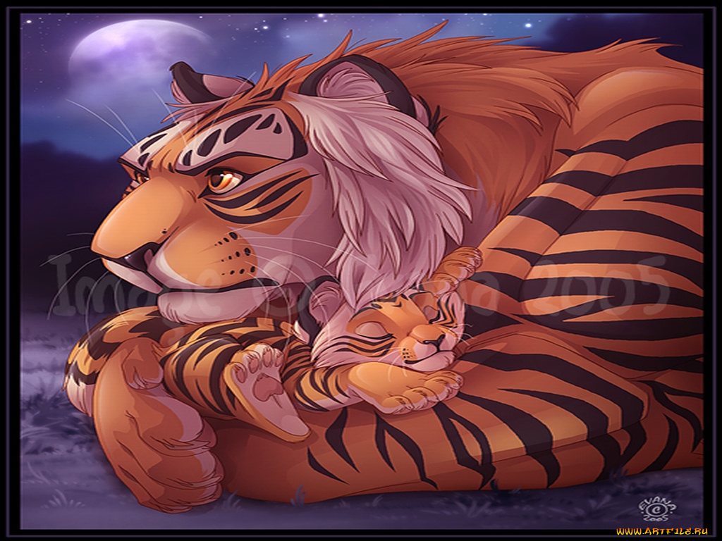 рисованные, животные, тигры
