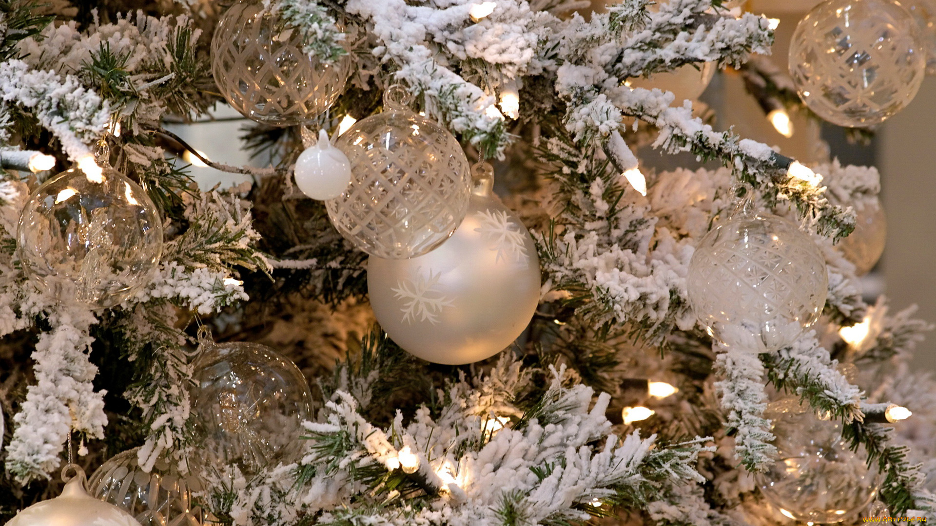 праздничные, Ёлки, шары, елка, снег