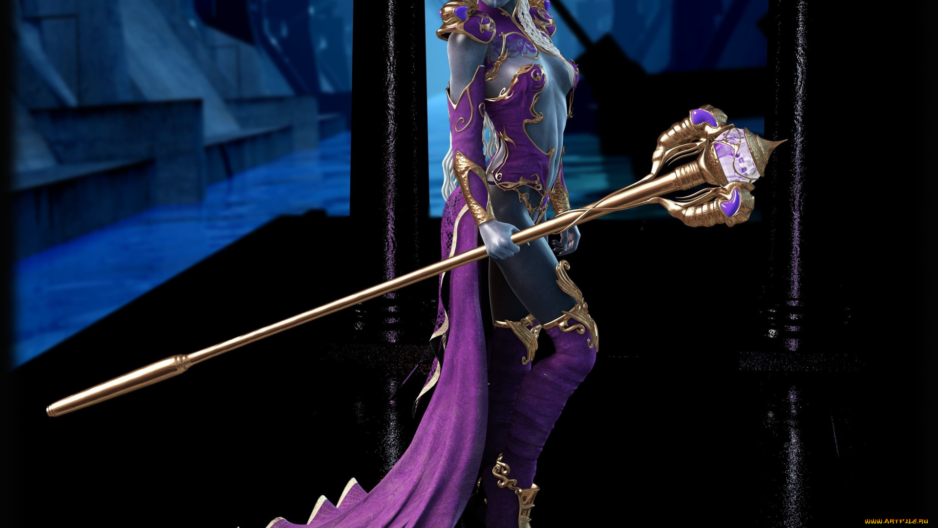 3д, графика, эльфы, , elves, шест, фон, взгляд, эльфийка