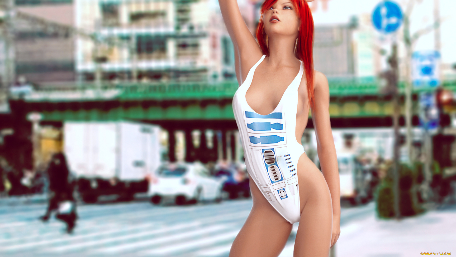 3д, графика, люди, , people, рыжая, фон, взгляд, девушка