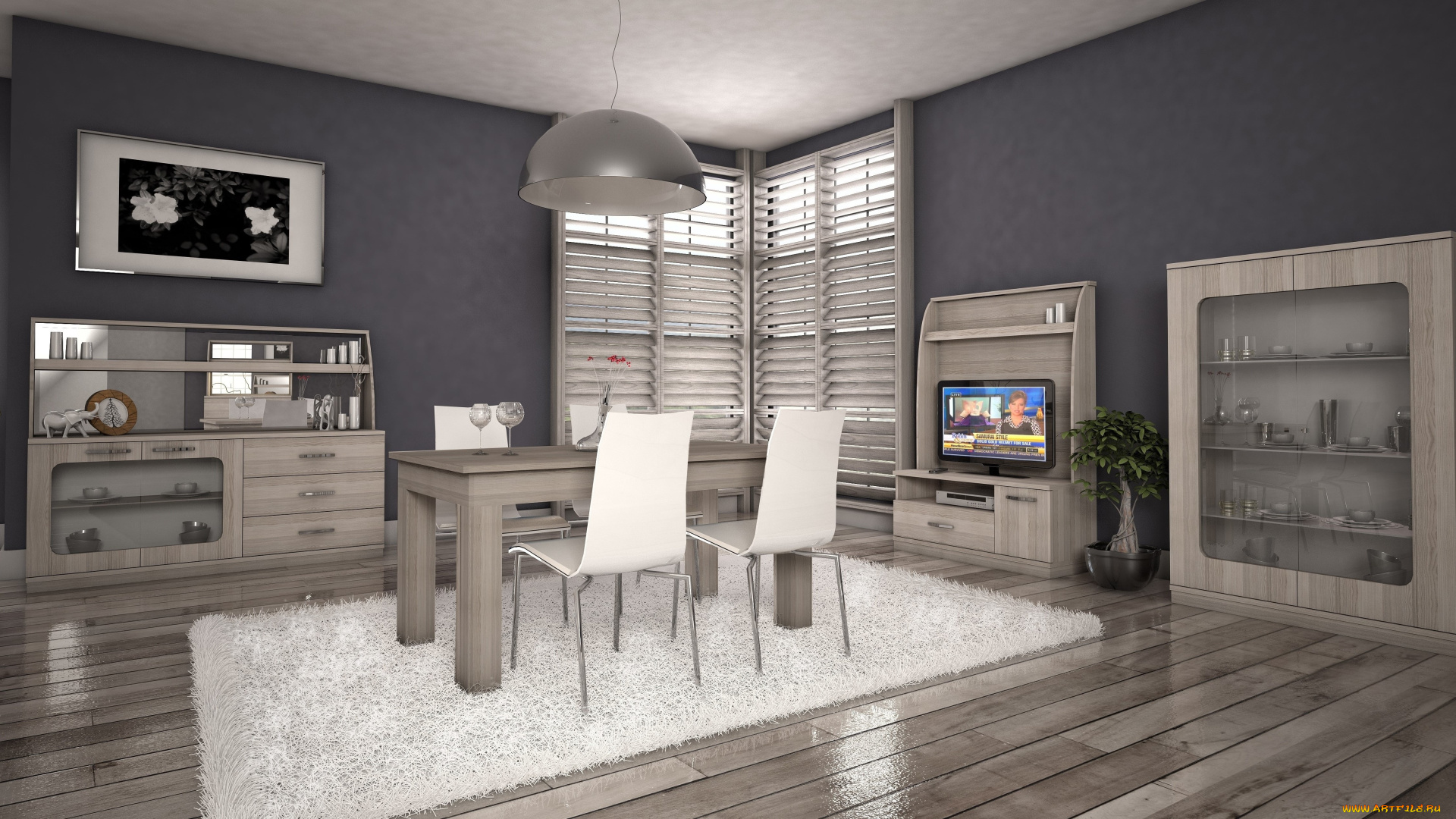 3д, графика, реализм, , realism, шкафчики, картина, стулья, стол