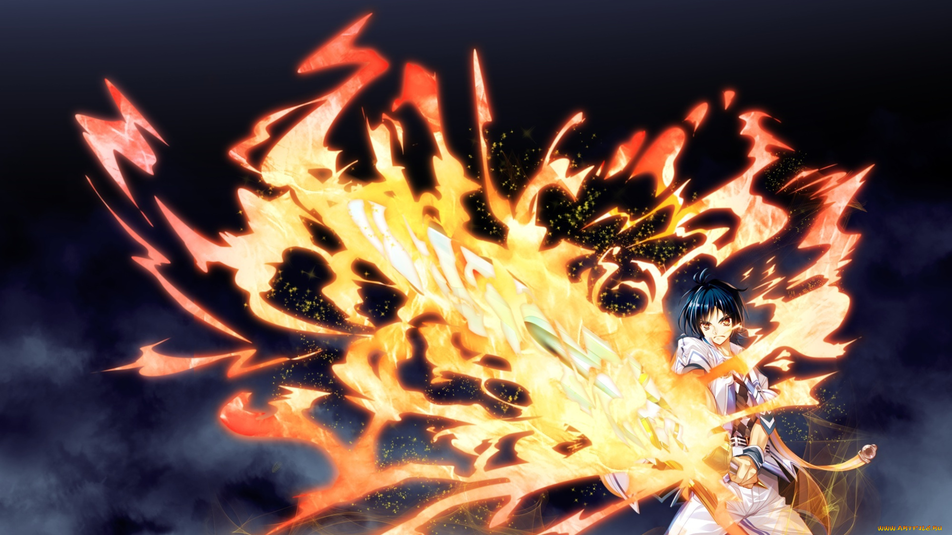 аниме, оружие, , техника, , технологии, арт, youta, mayoeru, futari, to, sekai, no, subete, парень, огонь, магия, меч