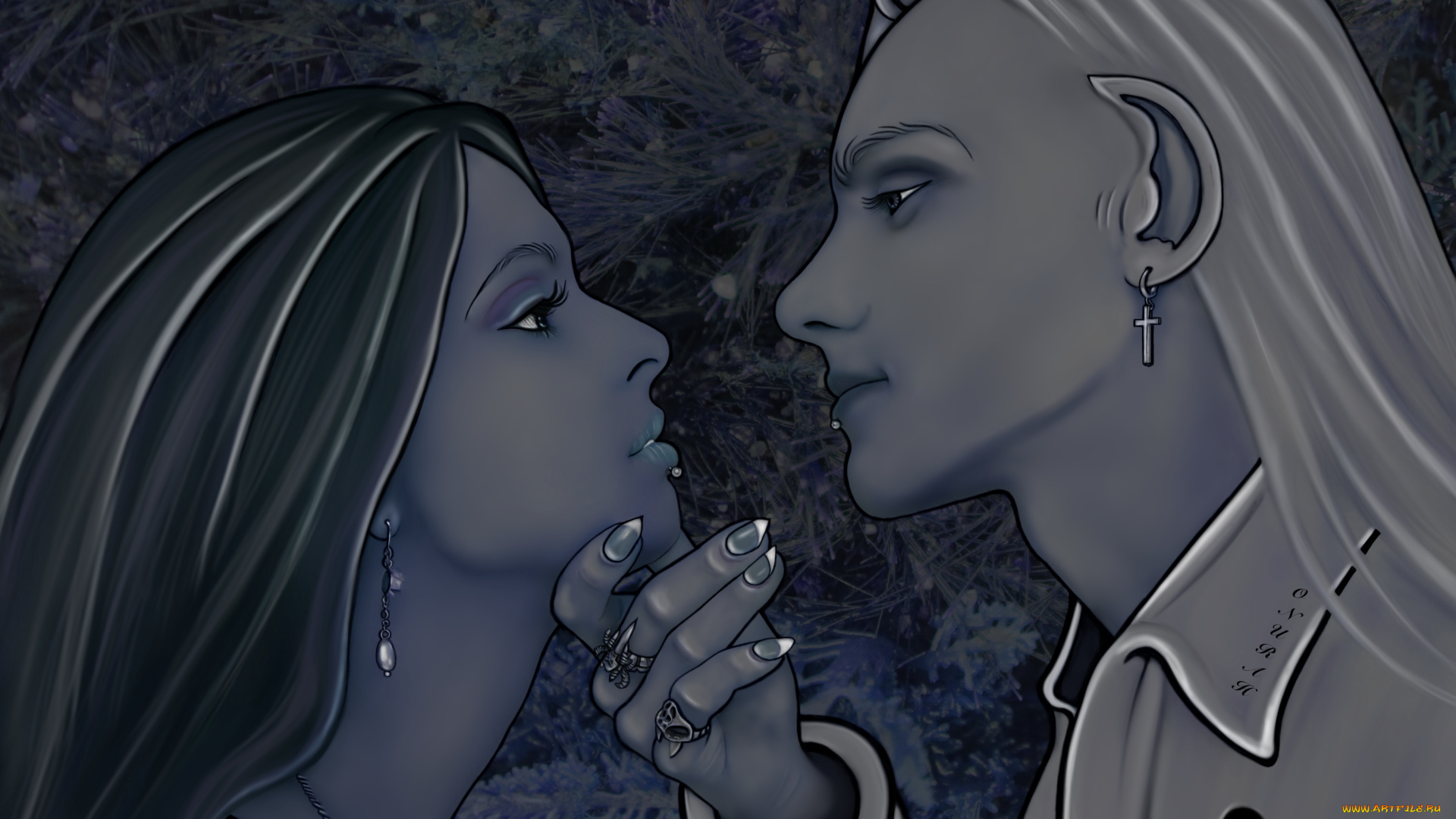 фэнтези, эльфы, девушка, взгляд, фон, мужчина