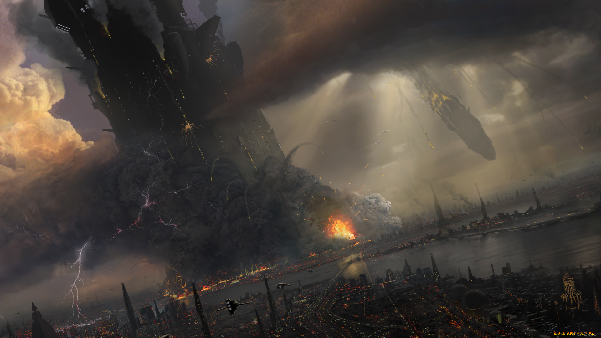 фэнтези, иные, миры, , иные, времена, город, арт, фантастика, взрыв, sci-fi, будущее