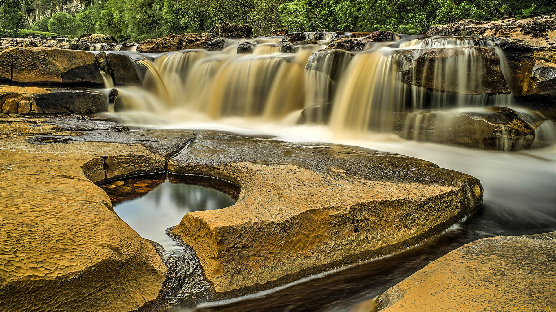 природа, водопады, лес, водопад, река