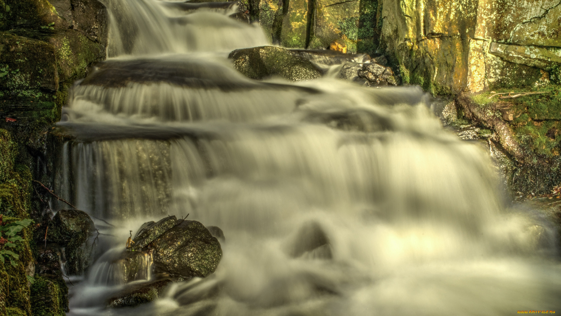 природа, водопады, река, лес, водопад