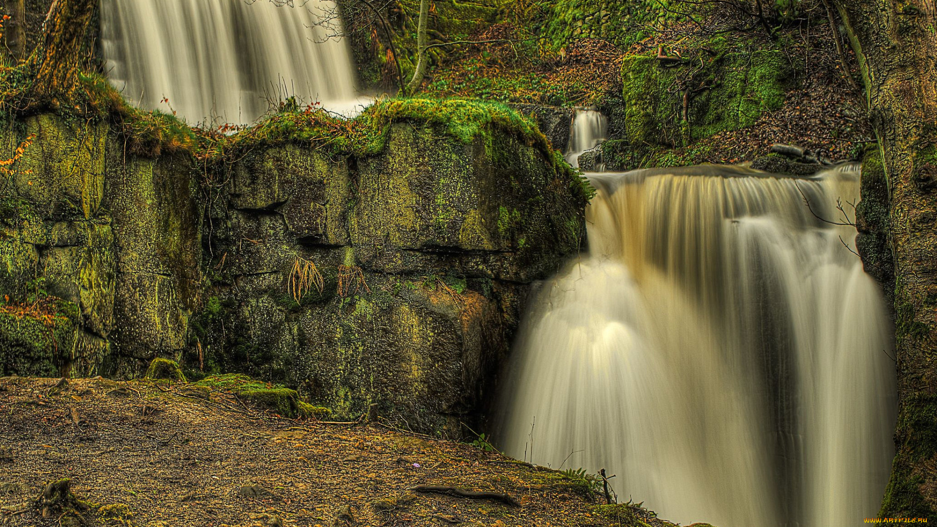 природа, водопады, река, лес, водопад