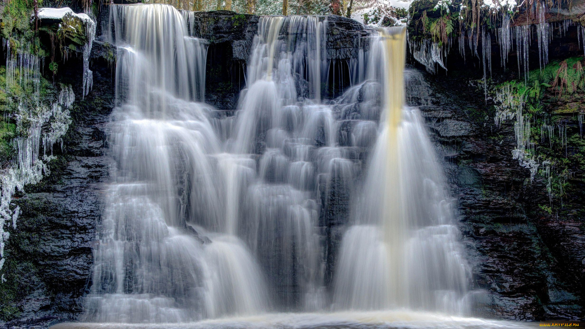 природа, водопады, река, лес, водопад