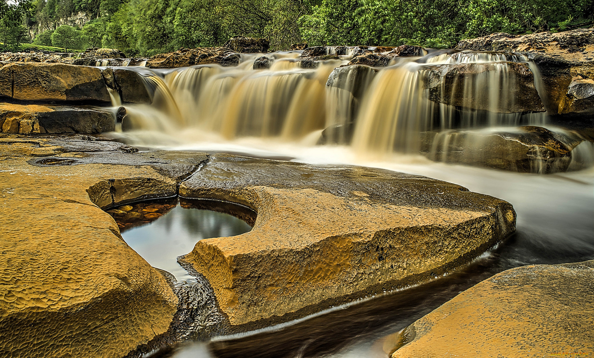 природа, водопады, лес, водопад, река