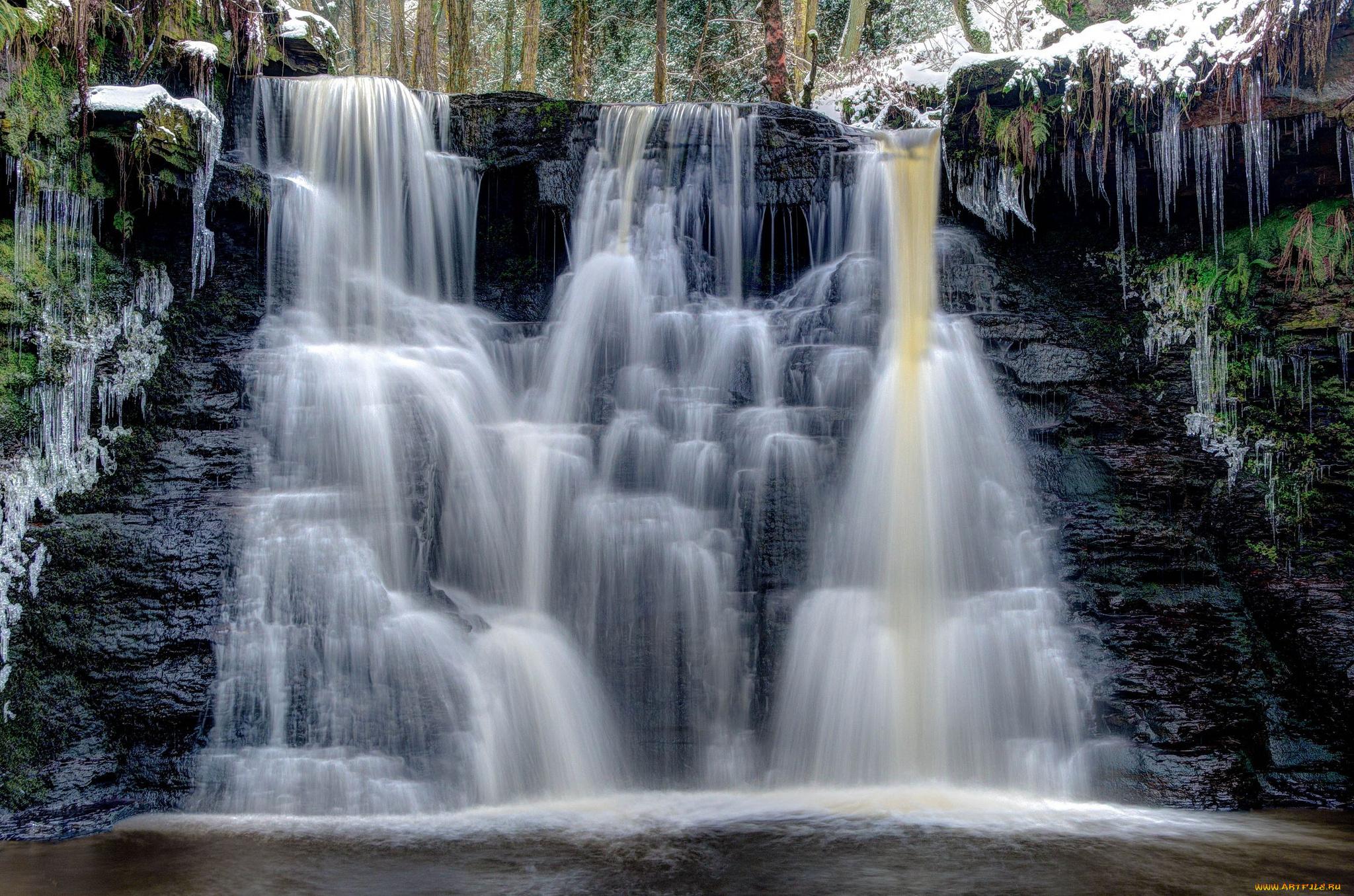 природа, водопады, река, лес, водопад