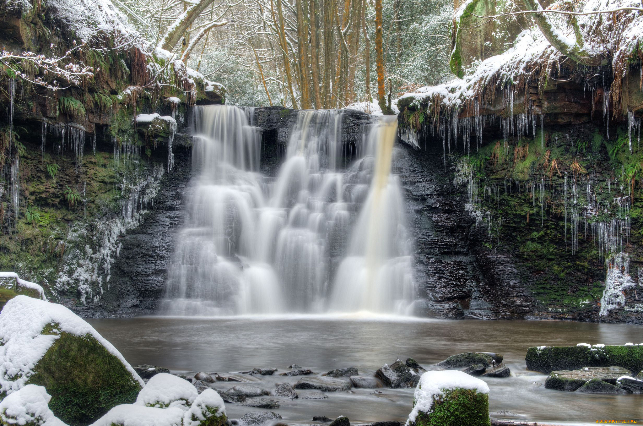 природа, водопады, водопад, река, лес