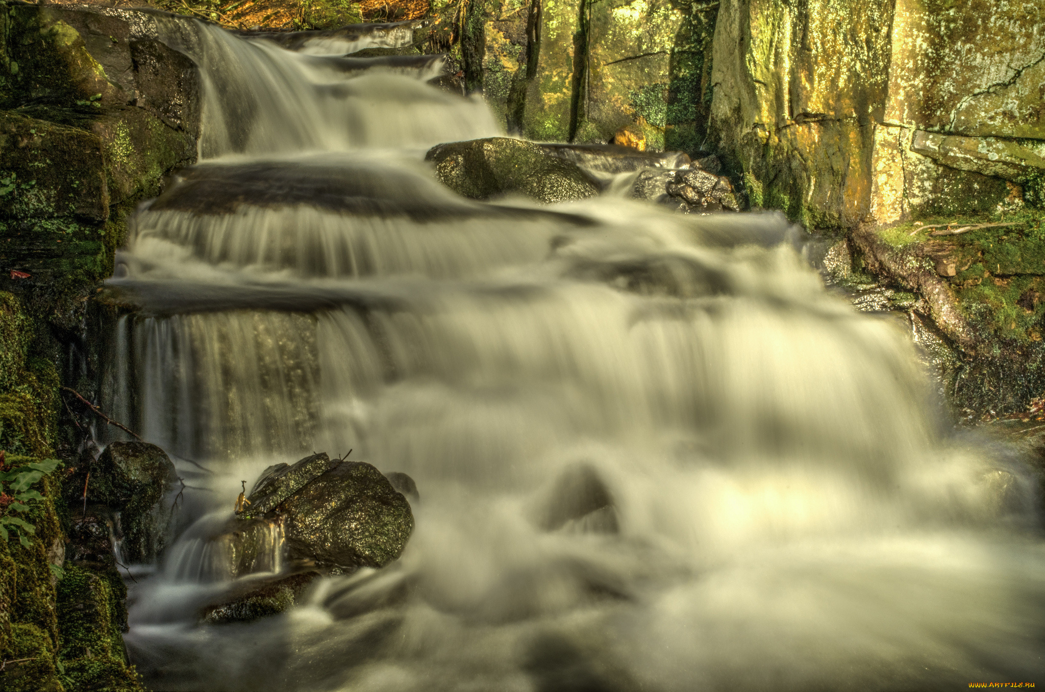 природа, водопады, река, лес, водопад