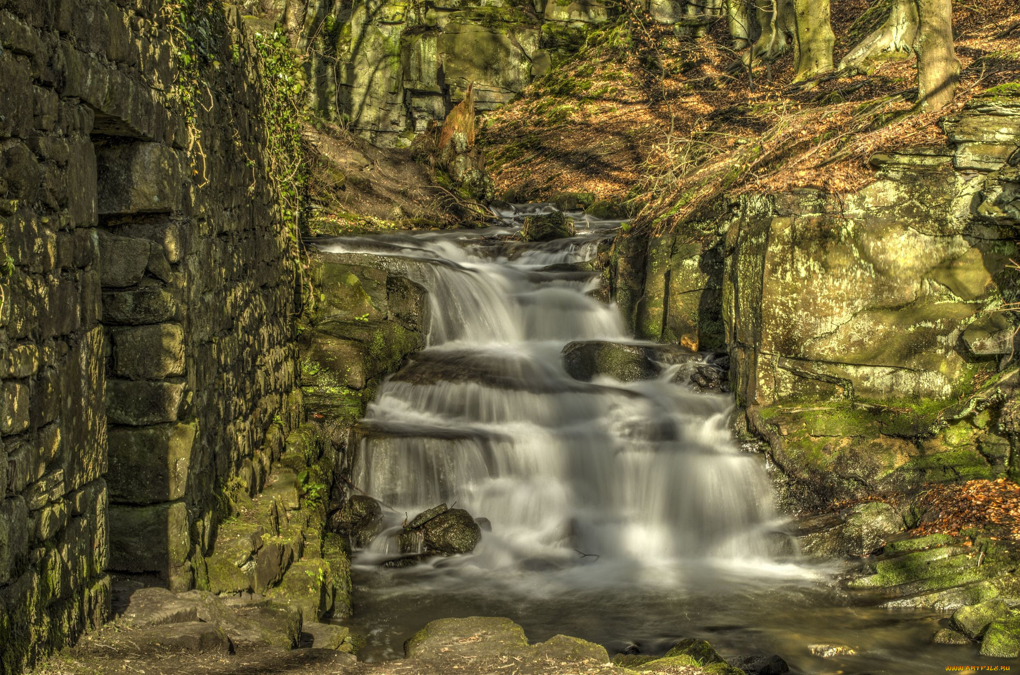 природа, водопады, водопад, река, лес