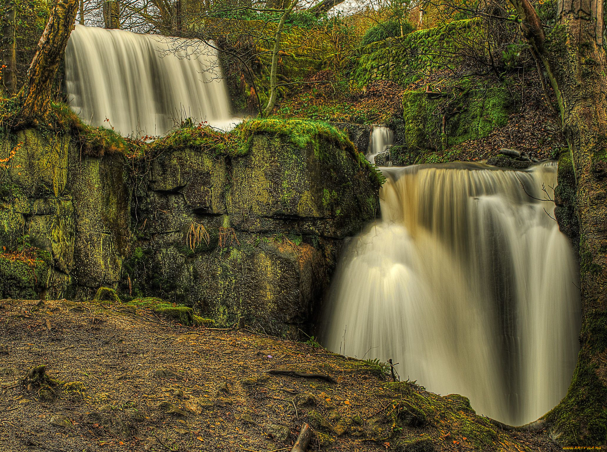 природа, водопады, река, лес, водопад