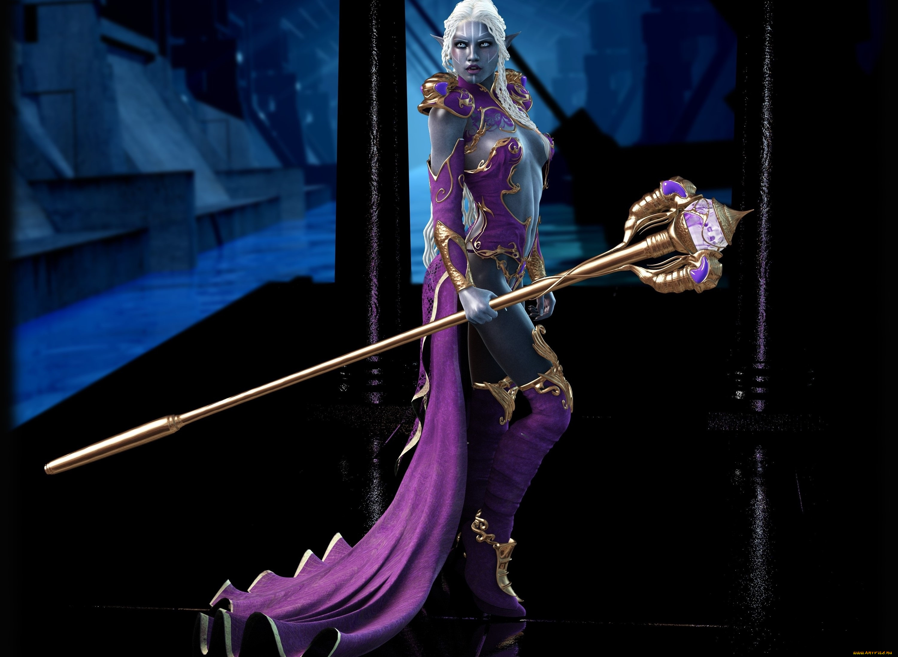 3д, графика, эльфы, , elves, шест, фон, взгляд, эльфийка