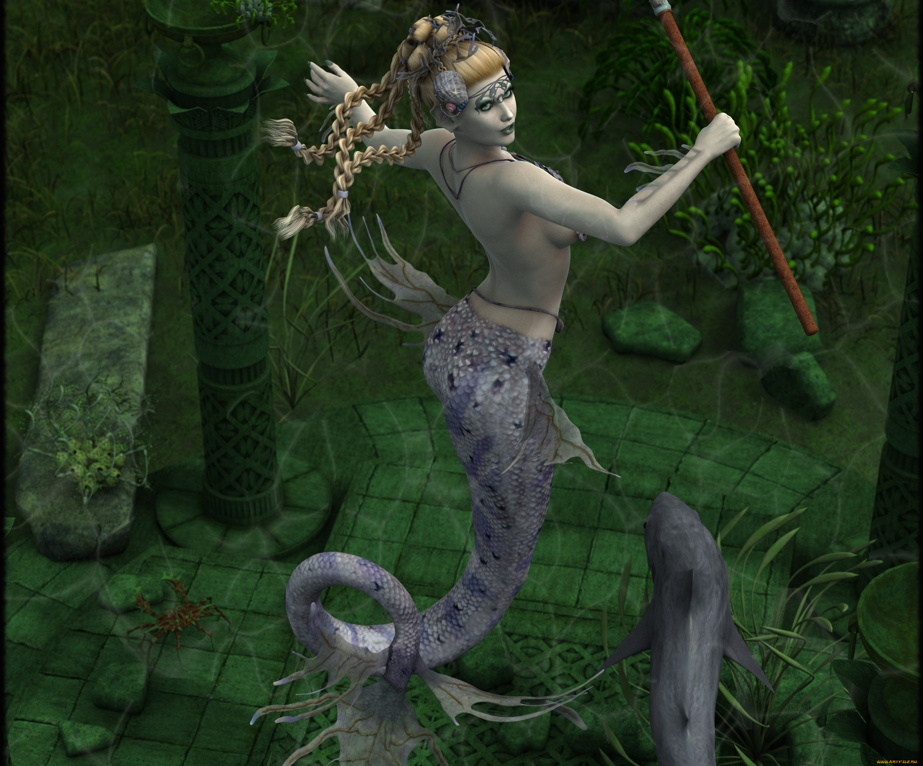 3д, графика, существа, , creatures, русалка