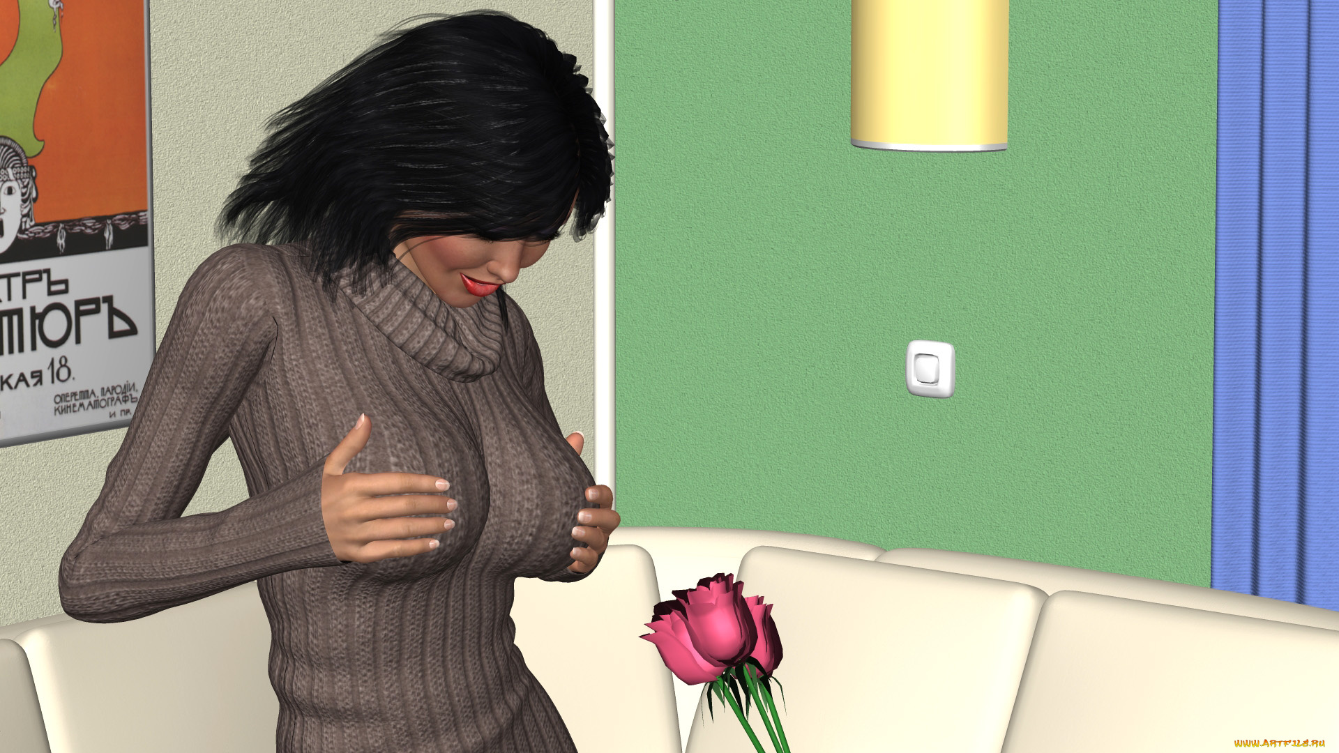 3д, графика, люди, , people, цветы, фон, взгляд, девушка