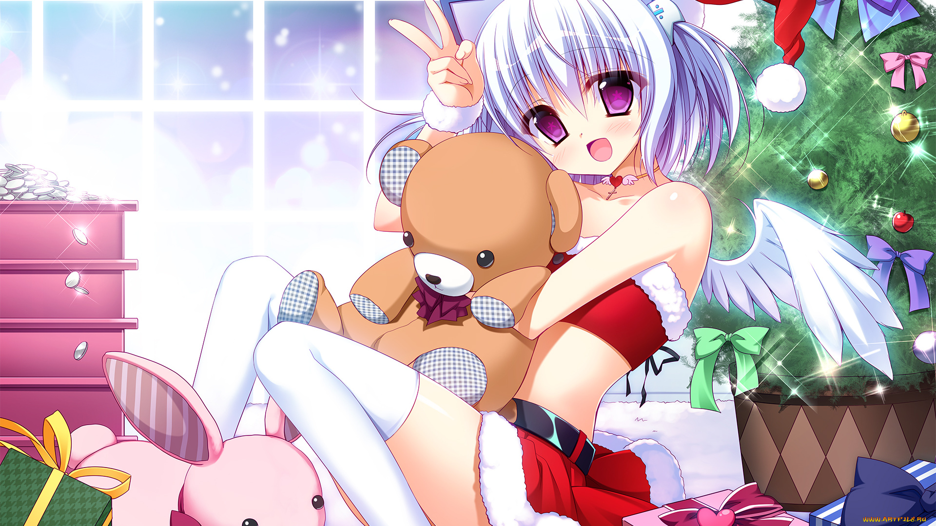 аниме, ангелы, , демоны, арт, ангел, медведь, nanaca, mai, 1000-chan, девочка