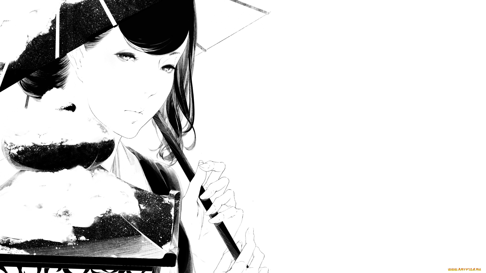 аниме, unknown, , другое, девушка, зонт, снег, sawasawa, арт