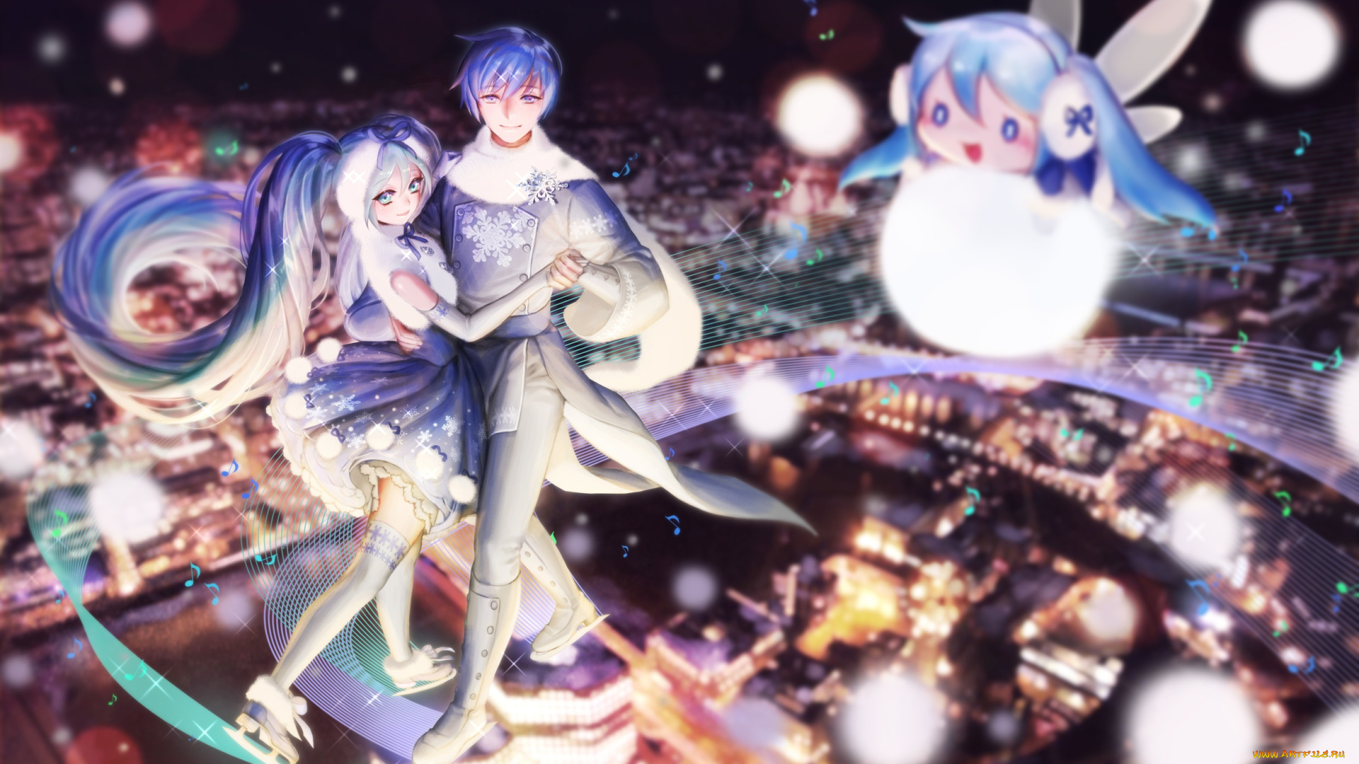 аниме, vocaloid, девушка, арт, yuki, miku, парень, kaito, hatsune, prr, танец, праздник