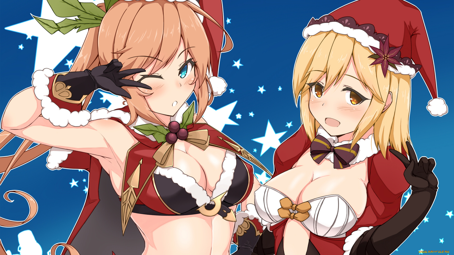 granblue, fantasy, аниме, зима, , новый, год, , рождество, взгляд, девушки, мияно, юки, фон