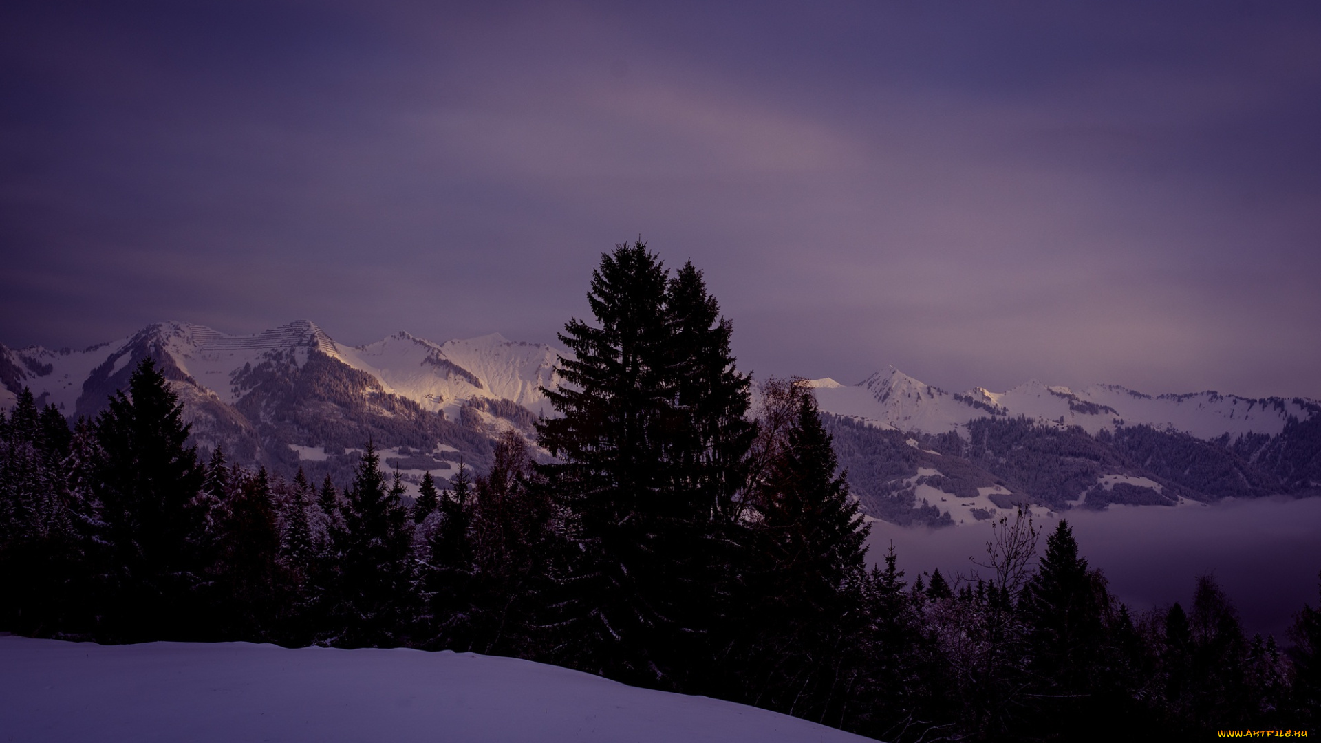 природа, горы, небо, лес, снег