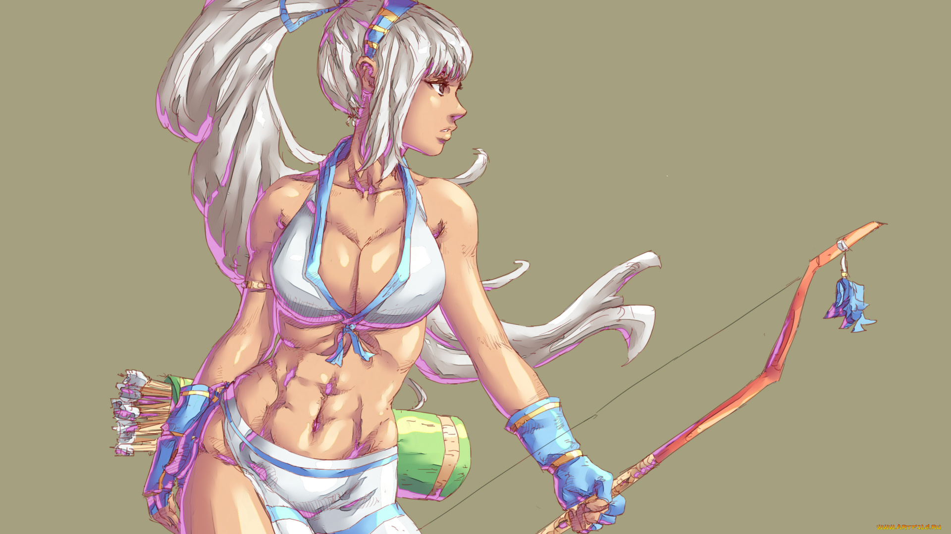 рисованное, комиксы, девушка, фон, лук, колчан, стрела