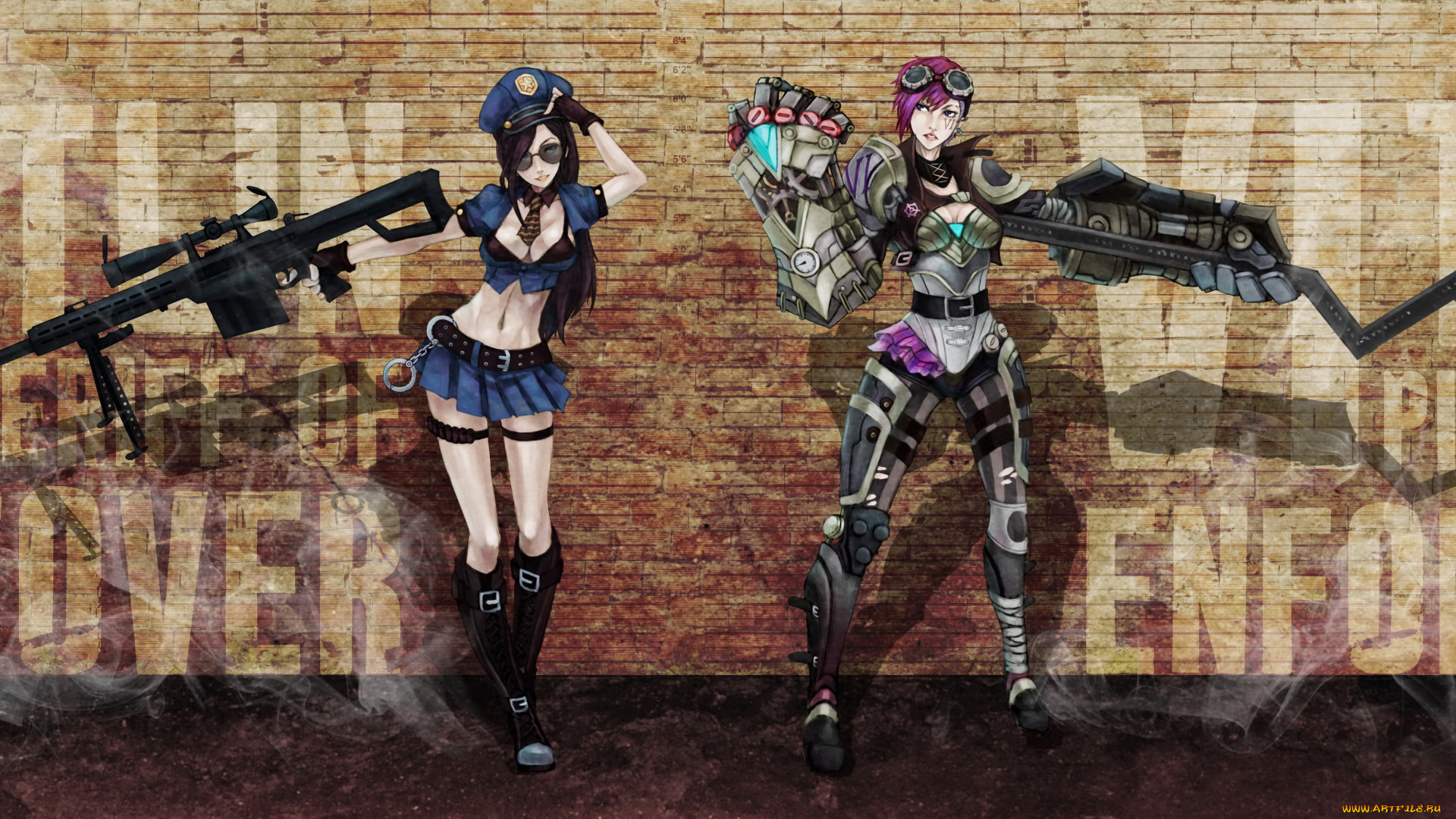 рисованное, комиксы, девушки, фон, взгляд, униформа, оружие