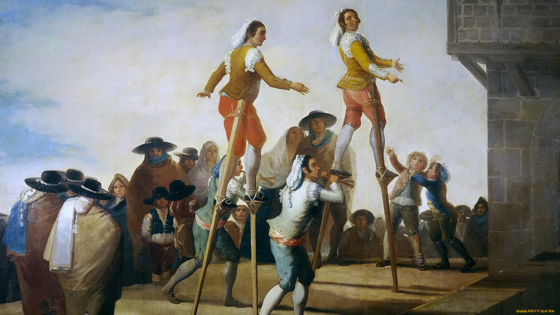 рисованное, живопись, франсиско, гойя, на, ходулях, картина, жанровая