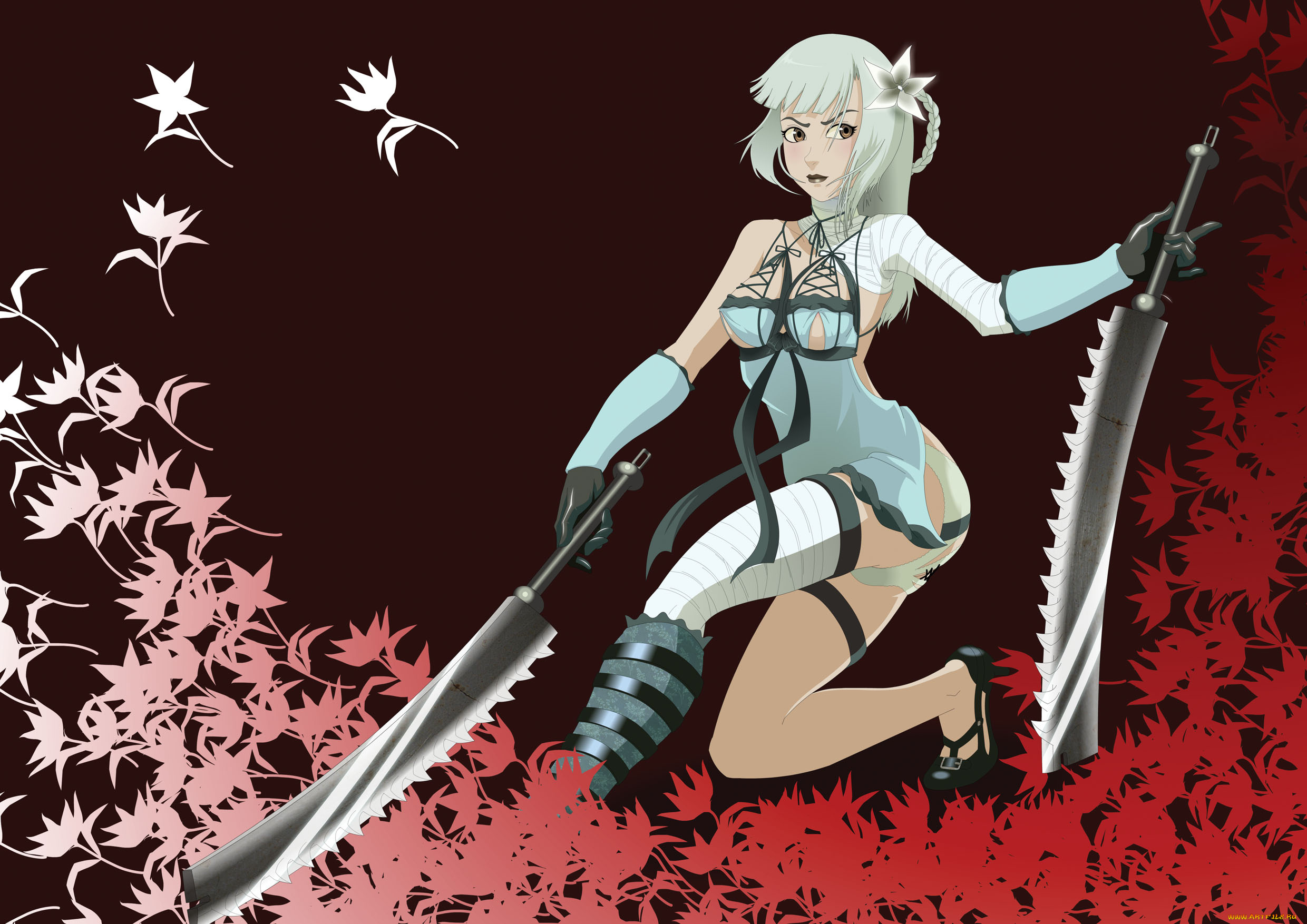 рисованное, комиксы, девушка, меч, взгляд, фон