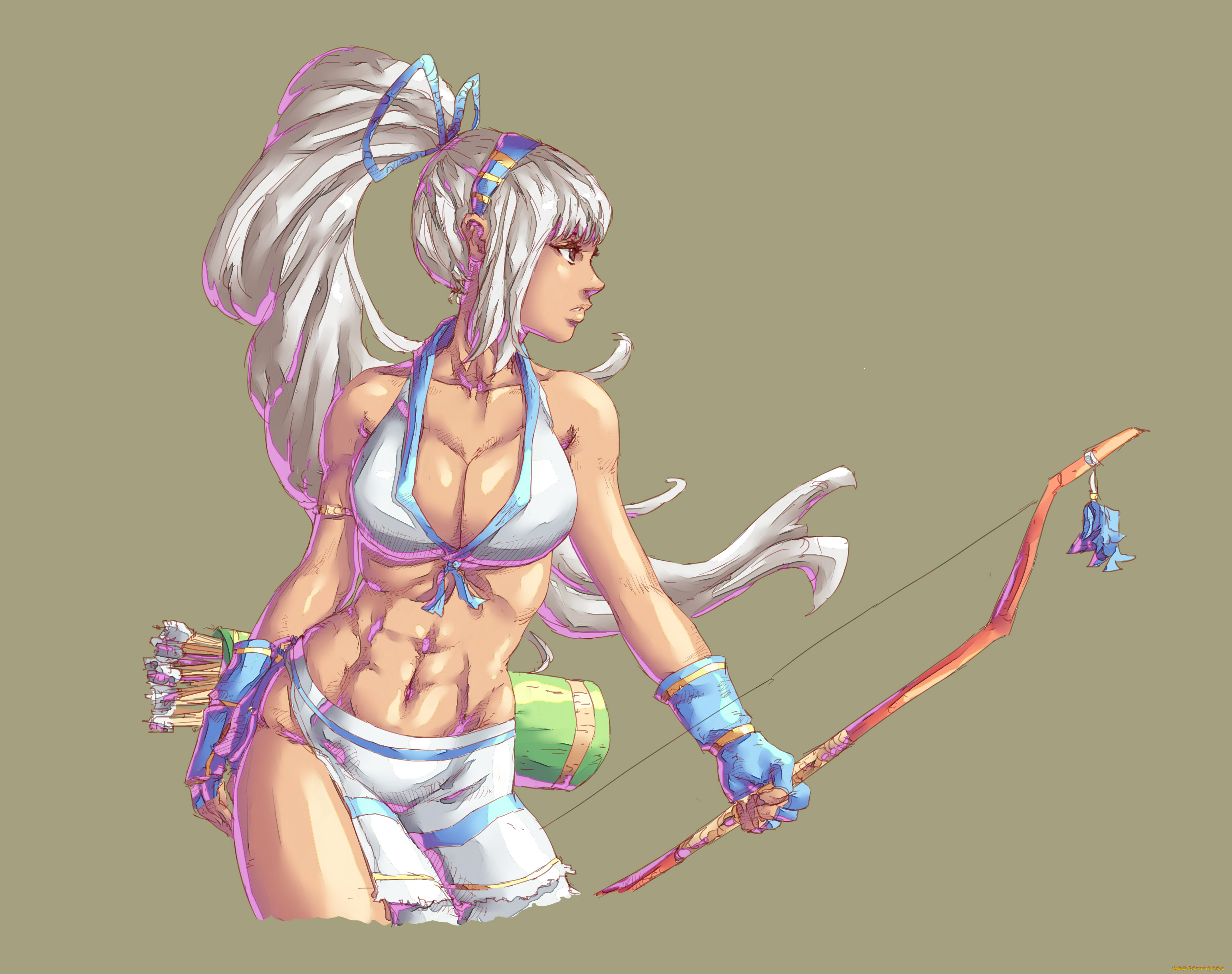 рисованное, комиксы, девушка, фон, лук, колчан, стрела