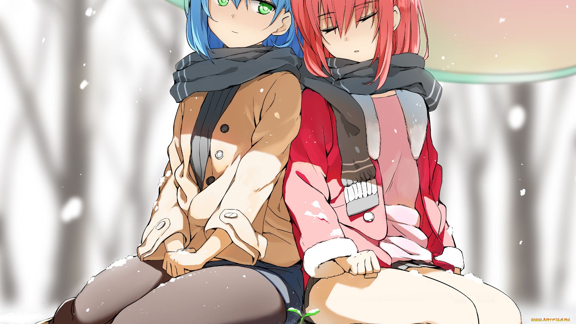 аниме, зима, , новый, год, , рождество, девушки