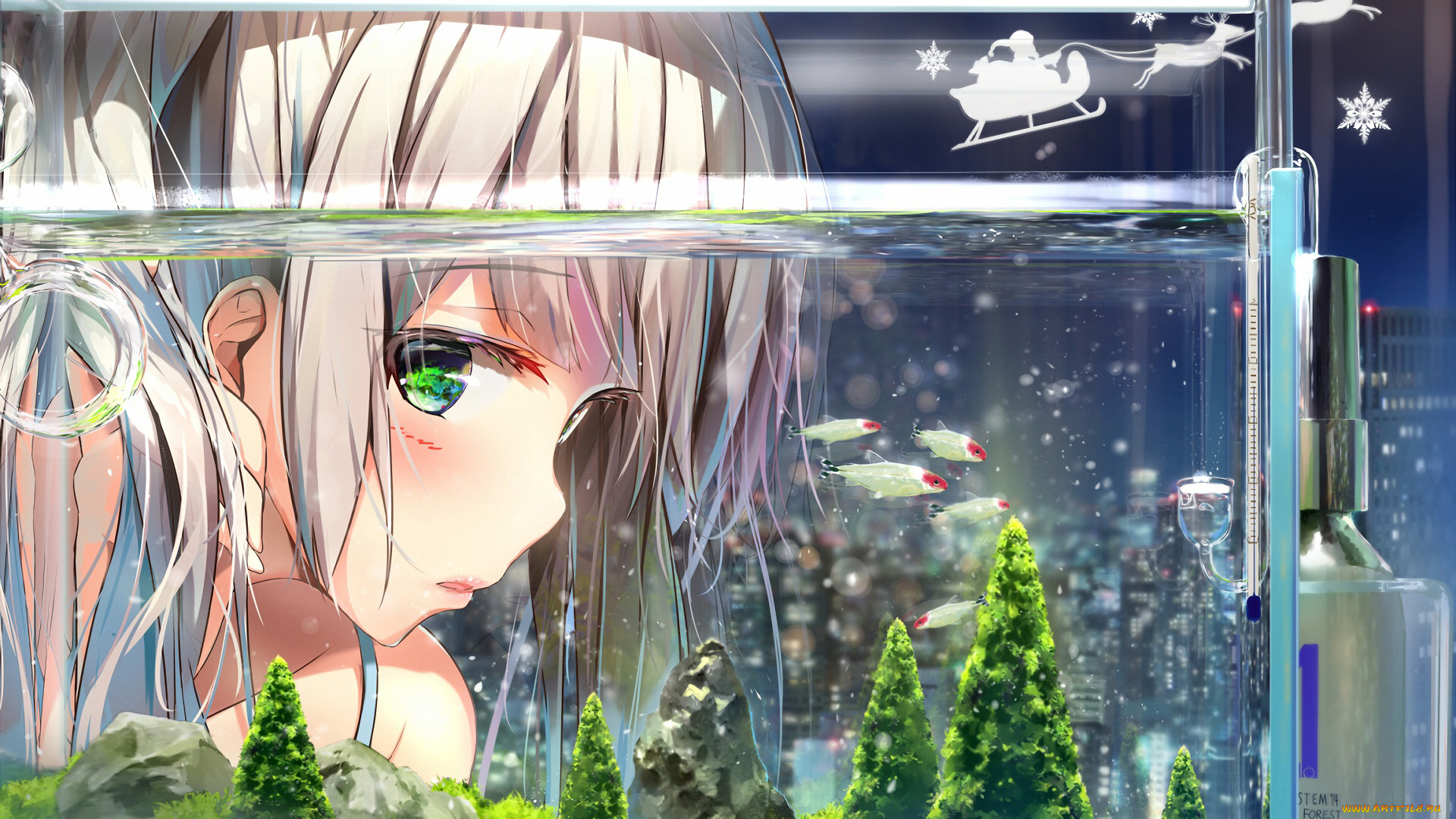 аниме, зима, , новый, год, , рождество, девушка