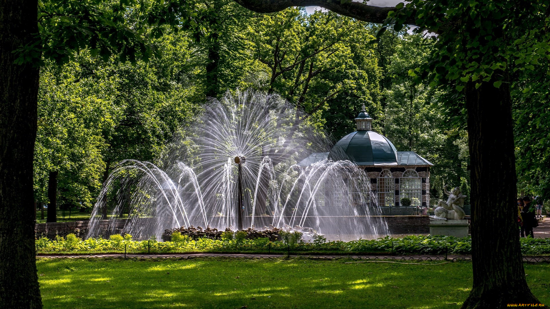 города, -, фонтаны, парк, павильон, фонтан