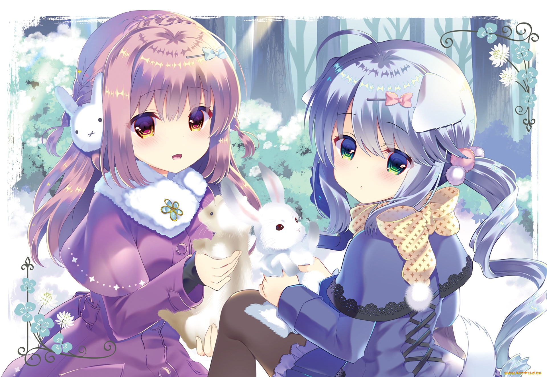 аниме, зима, , новый, год, , рождество, фон, взгляд, девушки