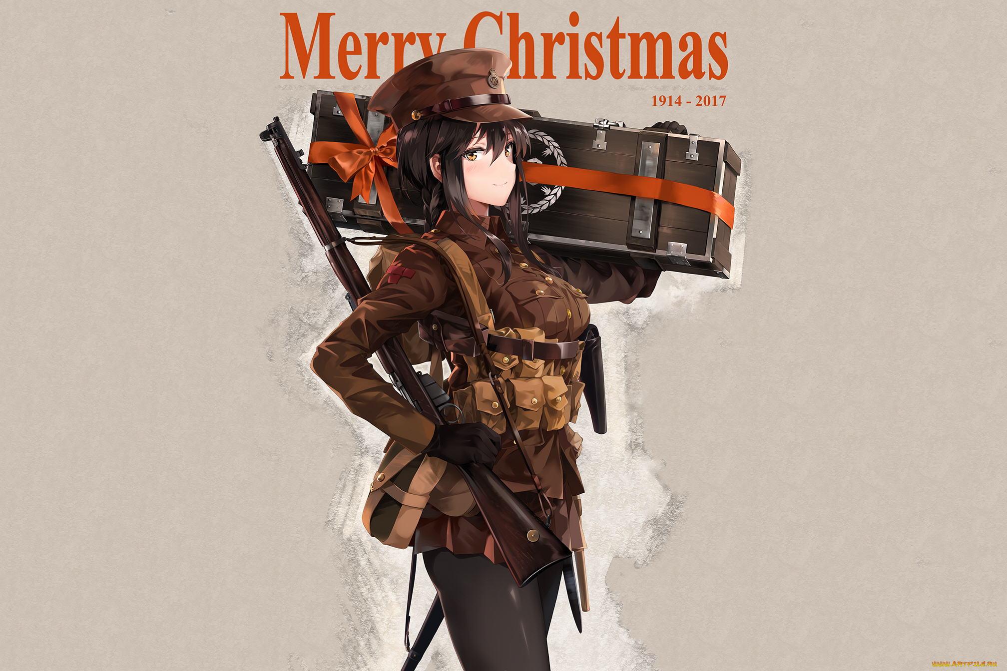 аниме, зима, , новый, год, , рождество, девушка