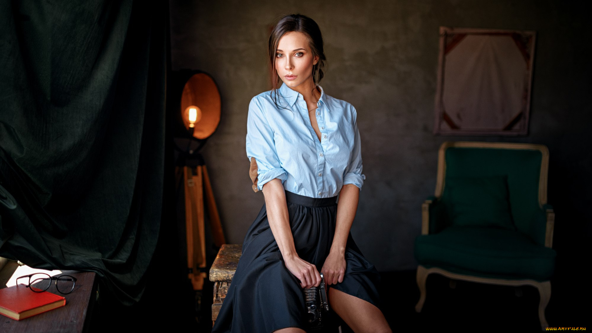 девушки, -unsort, , брюнетки, темноволосые, georgy, chernyadyev, кресло, модель, женщина, сидит, очки