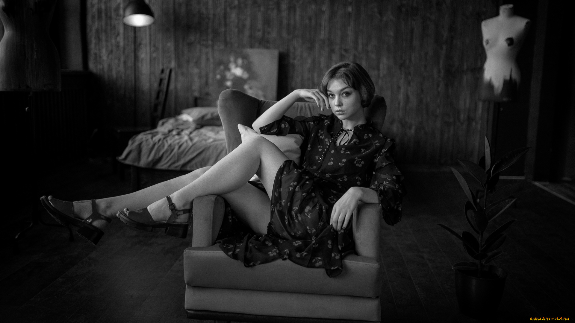 ольга, пушкина, девушки, olya, pushkina, портрет, монохромный, georgy, chernyadyev, босоножки, ножки, платье, в, помещении, смотрит, на, зрителя, модель, женщины, оля, пушкина